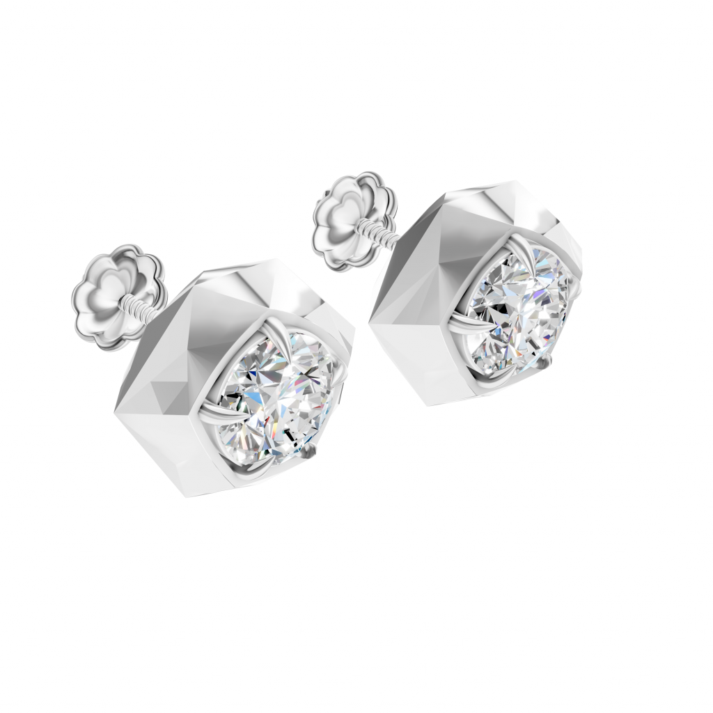 Majestic Crown Earrings 1.5 Carat Round - Silver