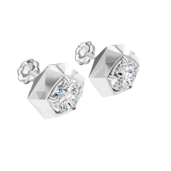 Majestic Crown Earrings 1 Carat Round - Silver