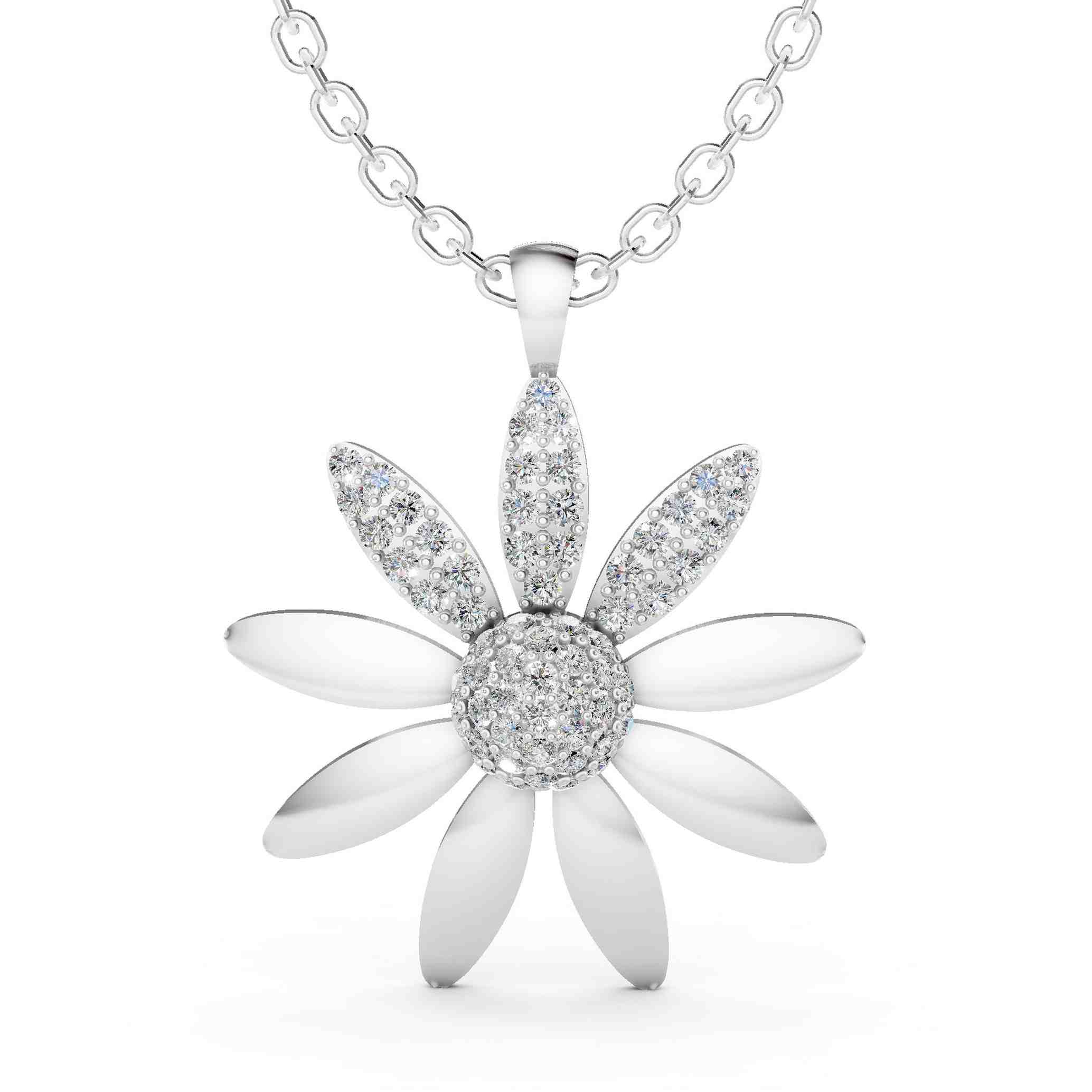 Sunflower Pendant Round - Silver